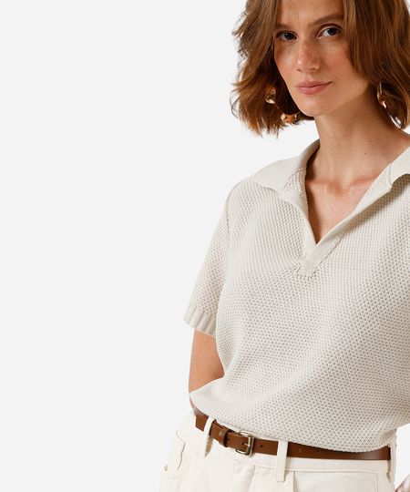polo feminina de tricot bege P polo feminina de tricot bege P