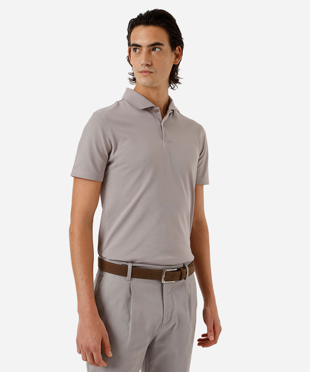 polo slim masculina manga curta cinza