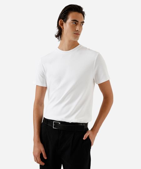 camiseta slim masculina de algodão peruano manga curta off white P camiseta slim masculina de algodão peruano manga curta off white P