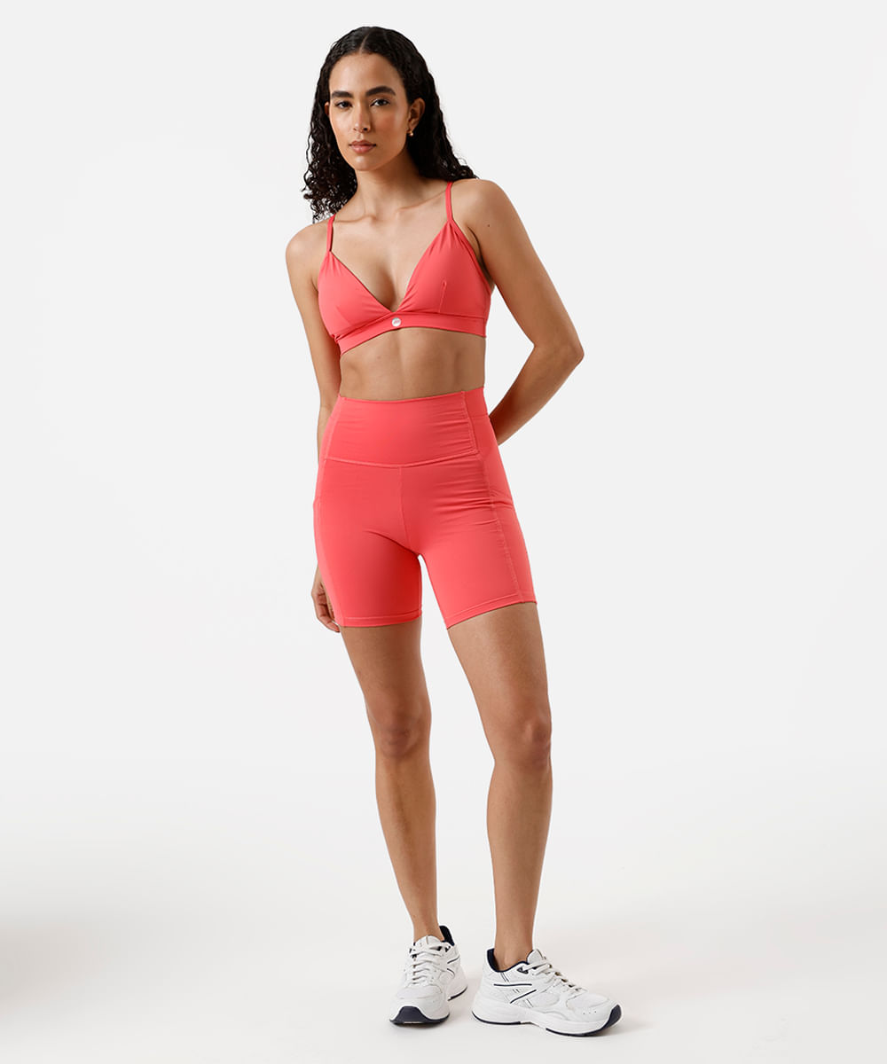 bermuda running feminina com bolsos esportiva rosa