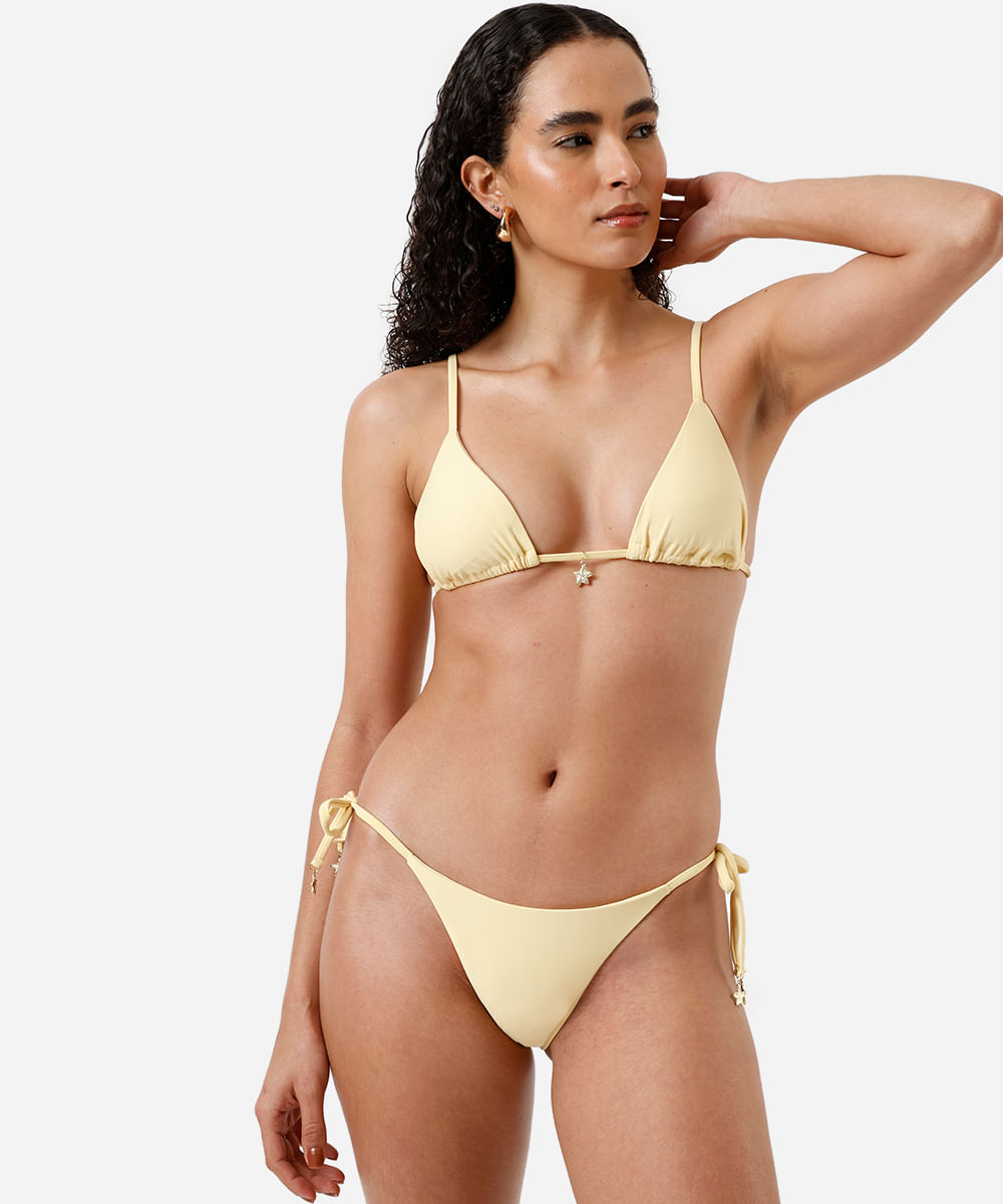 Vista 2 biquíni calcinha tanga de amarração amarelo C&A Amarelo Claro C&A Amarelo Claro