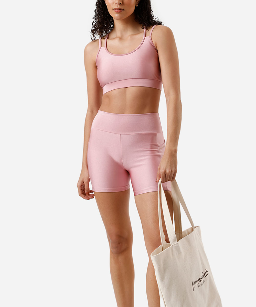 bermuda feminina esportiva ace com bolsos rosa