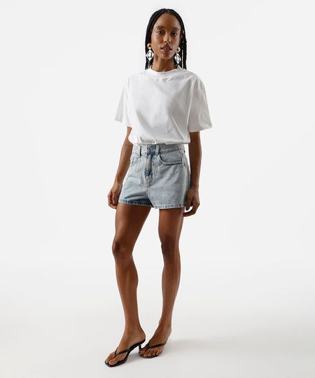 short feminino jeans cintura alta com brilhos azul 36 short feminino jeans cintura alta com brilhos azul 36
