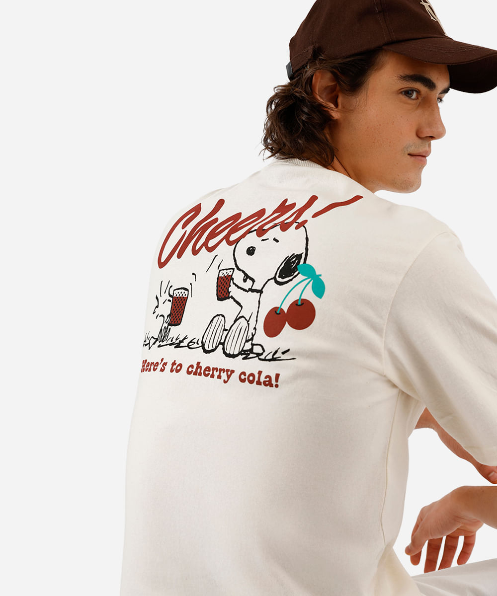 camiseta masculina de algodão snoopy off white