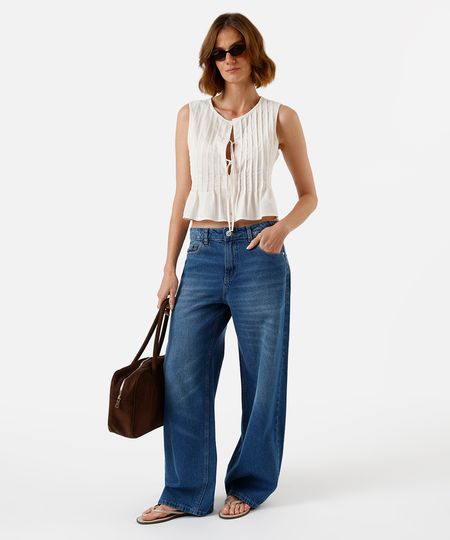 calça oversized feminina jeans cintura baixa azul 34 calça oversized feminina jeans cintura baixa azul 34