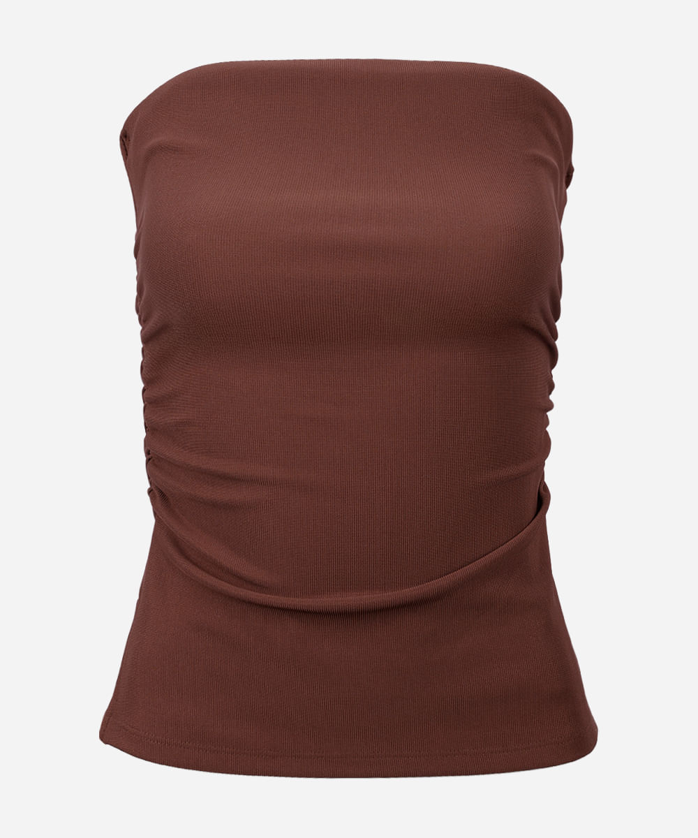 blusa juvenil sem alça franzida marrom