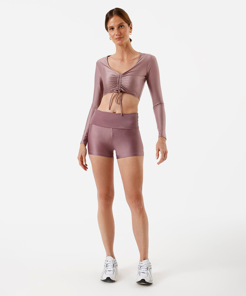 short feminino esportivo cós ajustável - rosê