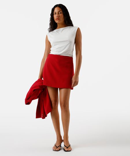 short saia de alfaiataria feminino cintura alta - vermelho 36