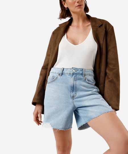 bermuda reta feminina cintura média barra a fio azul 36 bermuda reta feminina cintura média barra a fio azul 36