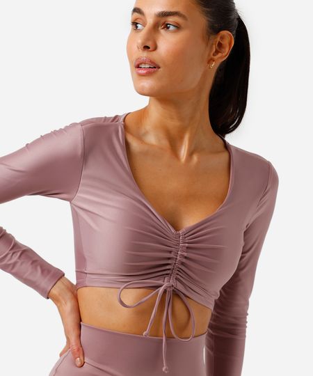 top feminino esportivo ace manga longa franzido rosa GG top feminino esportivo ace manga longa franzido rosa GG