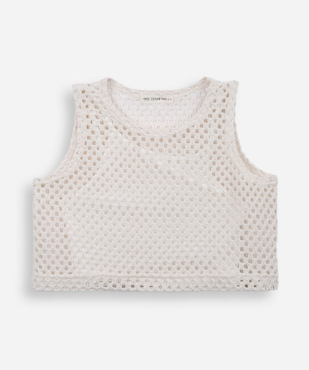 cropped de tricot juvenil bege