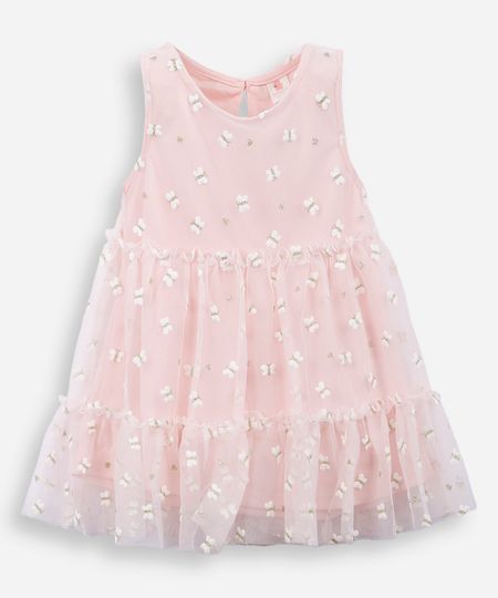 vestido infantil tule borboleta rosa 12-18 vestido infantil tule borboleta rosa 12-18