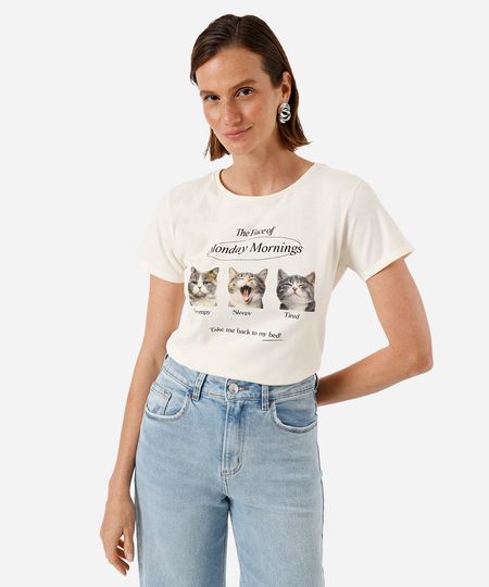 camiseta feminina de algodão gatinhos monday mornings bege GG camiseta feminina de algodão gatinhos monday mornings bege GG