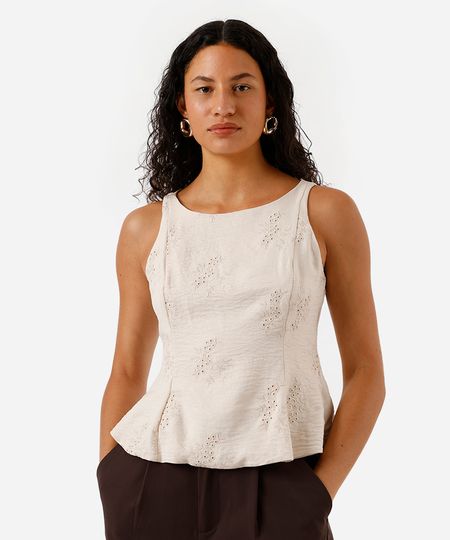 blusa peplum feminina bordada bege GG blusa peplum feminina bordada bege GG