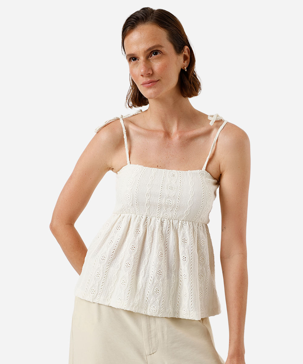 bata alça fina feminina de laise off white