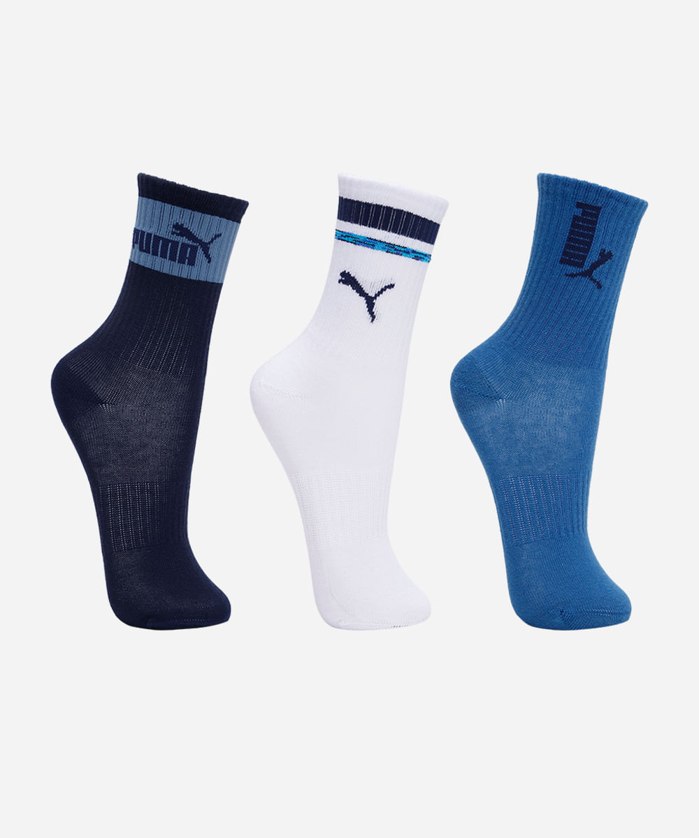kit de 3 meias cano alto infantis puma colorido