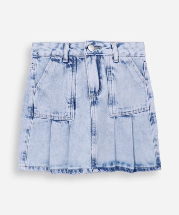 short saia infantil jeans com pregas azul 12