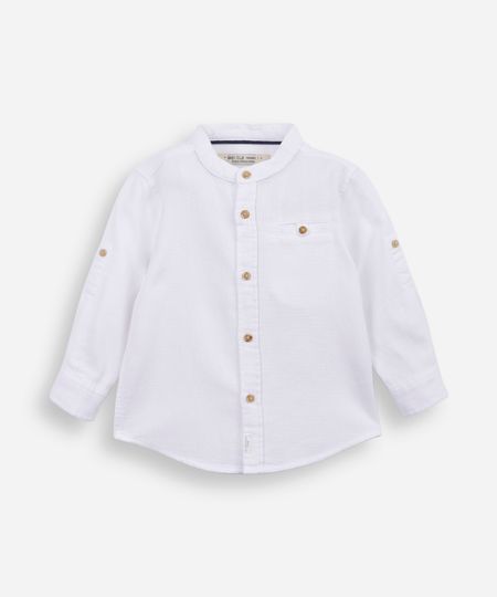 camisa infantil de algodão gola padre texturizada off white 1 camisa infantil de algodão gola padre texturizada off white 1