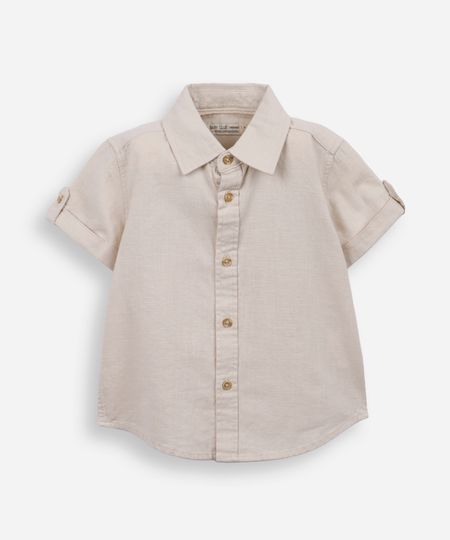 camisa infantil de algodão manga curta bege 2 camisa infantil de algodão manga curta bege 2