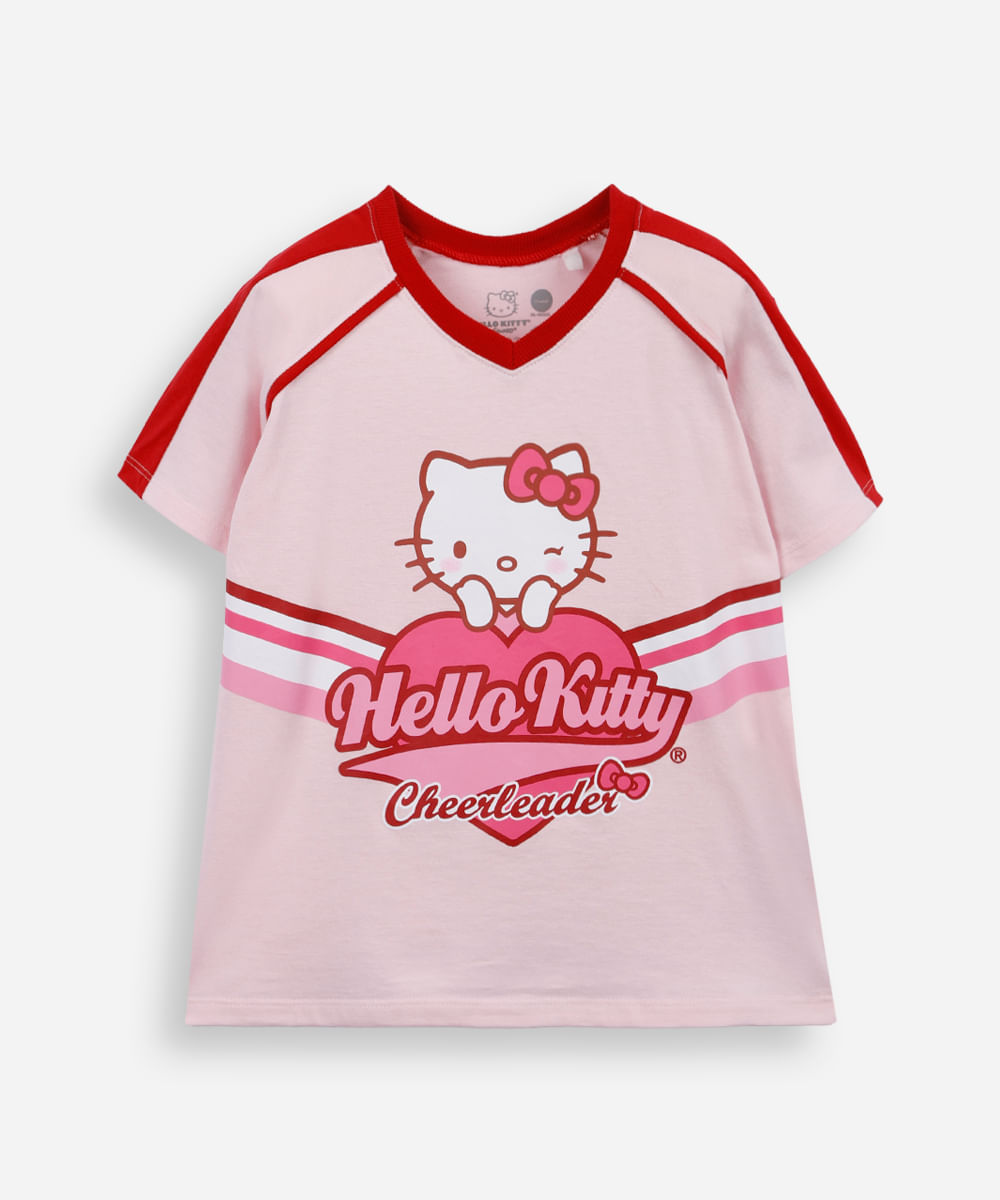 camiseta infantil de algodão hello kitty rosa