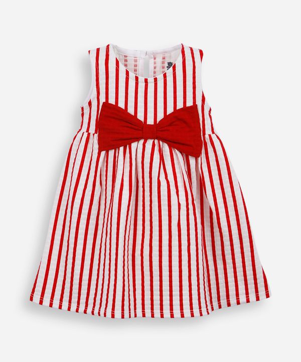 vestido infantil de algodão texturizado listrado vermelho 9-12