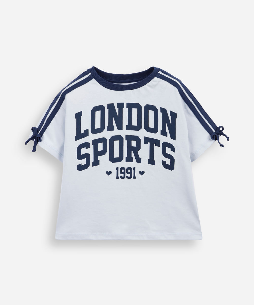 camiseta infantil de algodão estampada com laço azul