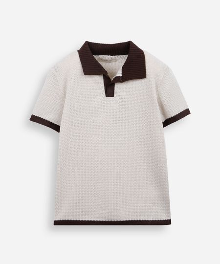 polo infantil de tricot manga curta bege 4 polo infantil de tricot manga curta bege 4