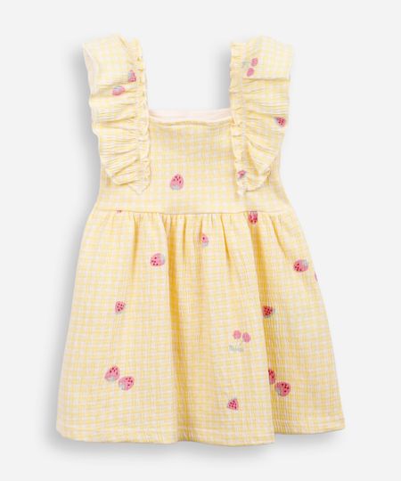 vestido infantil de algodão xadrez texturizado amarelo 3