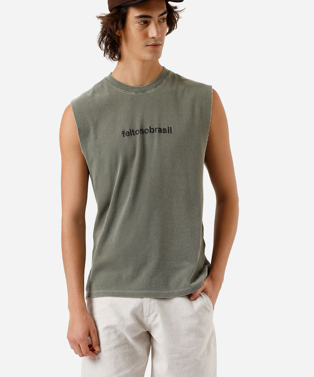 regata machão masculina de algodão estampada verde