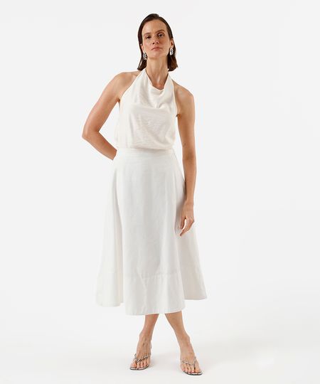 saia midi feminina de sarja cintura alta off white 36 saia midi feminina de sarja cintura alta off white 36