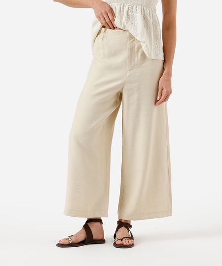 calça cropped feminina com viscose cós elástico texturizada bege 40 calça cropped feminina com viscose cós elástico texturizada bege 40