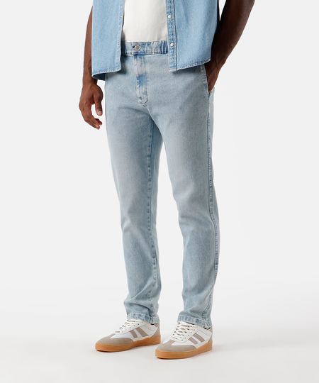 calça slim chino masculina jeans cós elástico azul 38 calça slim chino masculina jeans cós elástico azul 38