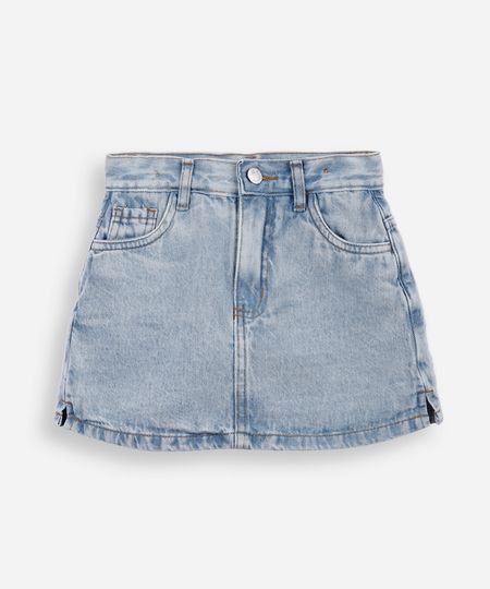 shorts saia jeans infantil fenda lateral azul 4