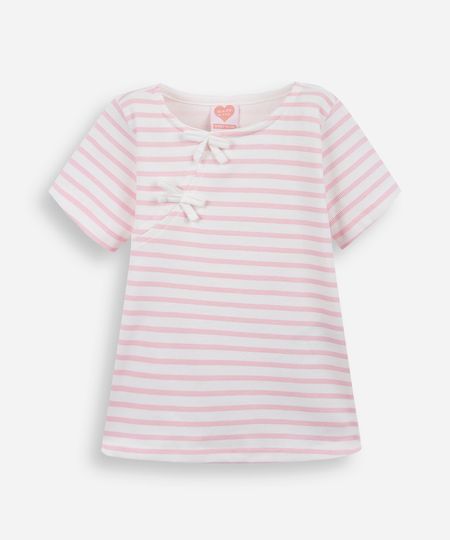 camiseta infantil listrada com laço rosa 1 camiseta infantil listrada com laço rosa 1