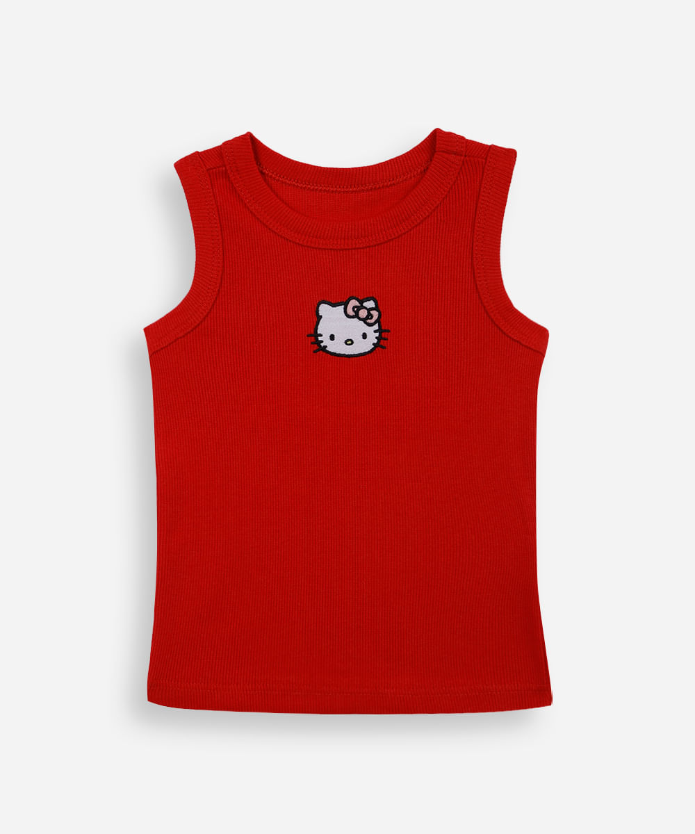 regata infantil bordada hello kitty vermelha
