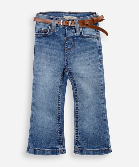calça flare jeans infantil com cinto azul 3