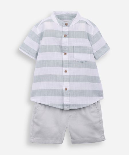 conjunto curto infantil de algodão listrado off white 2 conjunto curto infantil de algodão listrado off white 2
