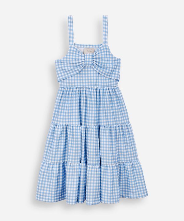 vestido alça fina infantil com recorte xadrez colorido 10
