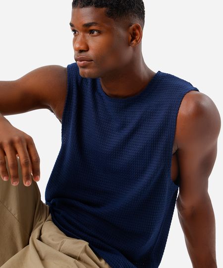 regata masculina de tricot texturizada azul M