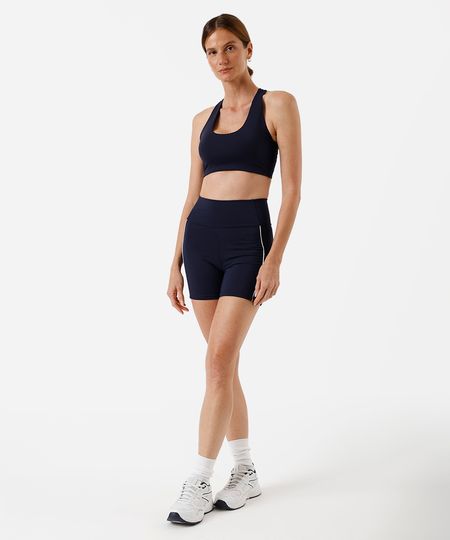 bermuda feminina esportiva ace com nervuras e bolso azul P