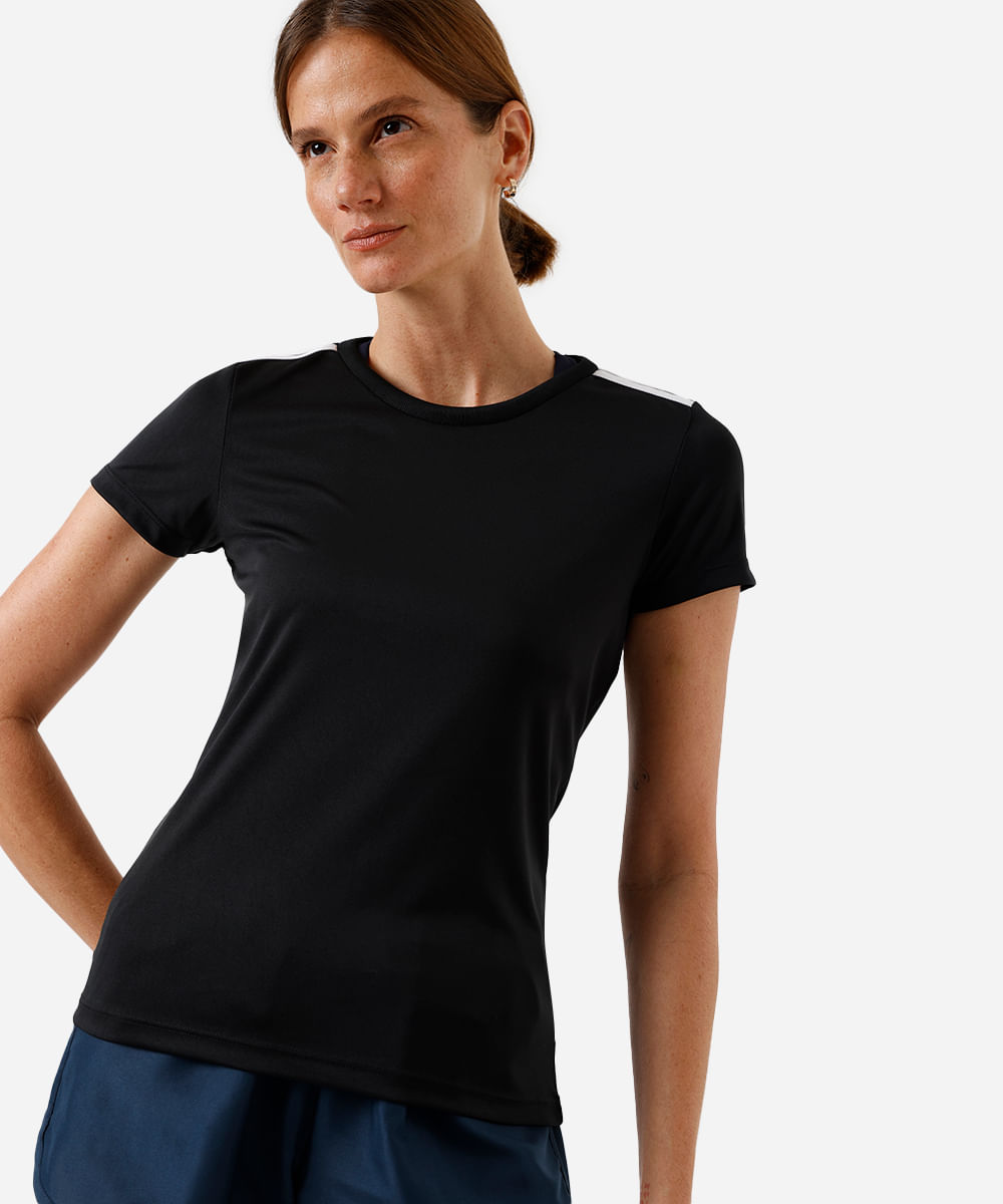 camiseta feminina esportiva ace com listras preta