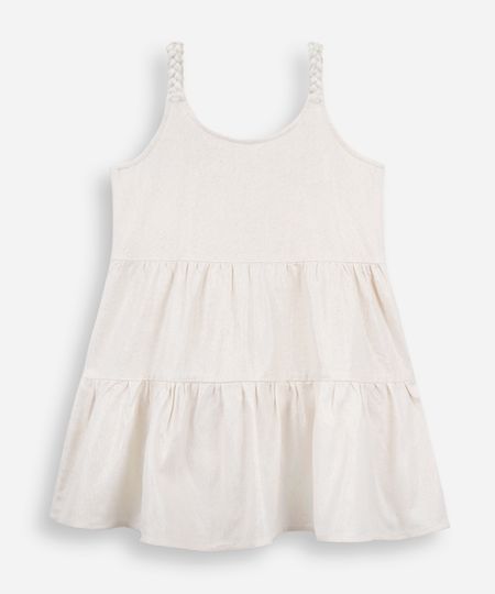 vestido infantil de linho com alça trançada de lurex bege 10 vestido infantil de linho com alça trançada de lurex bege 10
