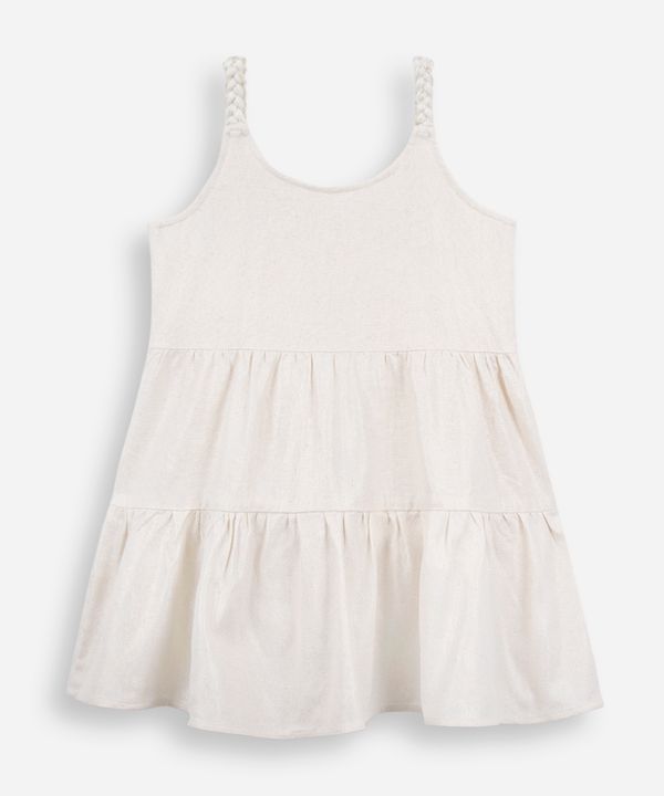 vestido infantil de linho com alça trançada de lurex bege 10