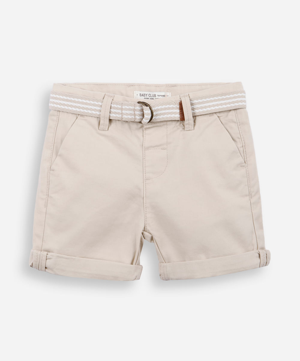 bermuda infantil de sarja com cinto bege