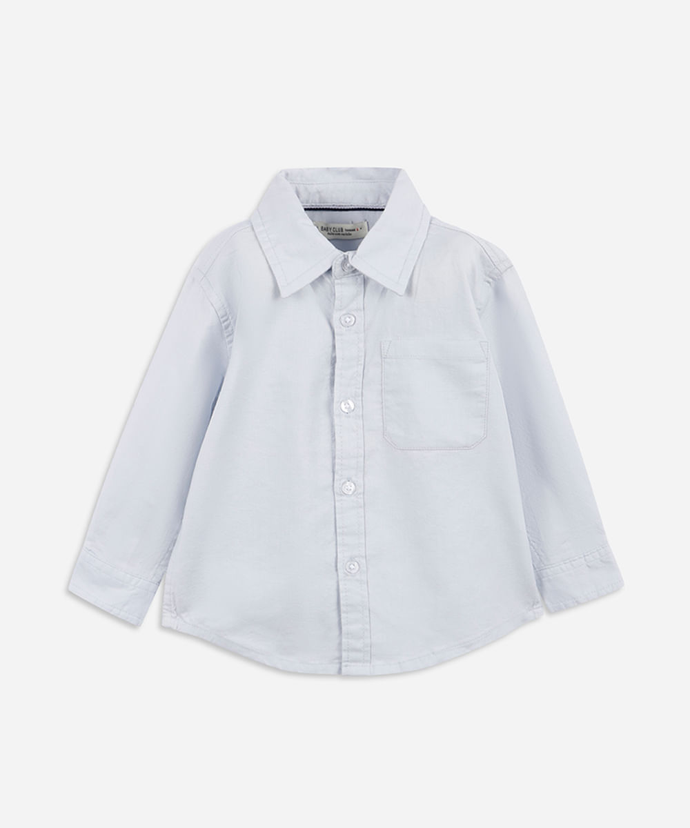 camisa de algodão infantil manga longa azul