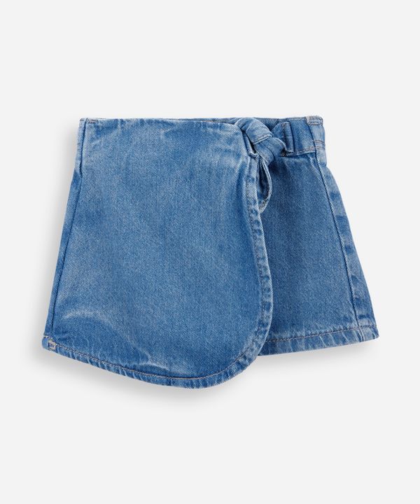short saia infantil jeans com amarração azul 2