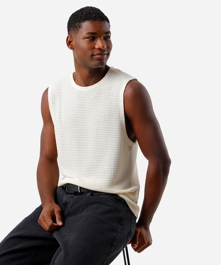 regata masculina de tricot texturizada off white M