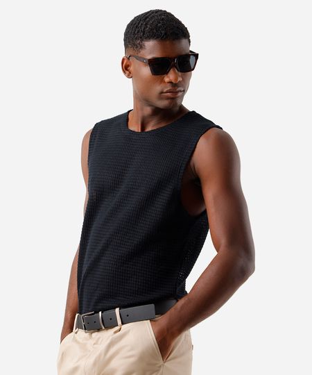 regata masculina de tricot texturizada preta M regata masculina de tricot texturizada preta M