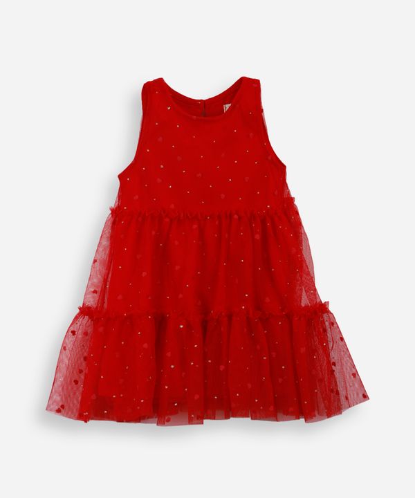 vestido infantil de tule com recortes e brilhos vermelho 3