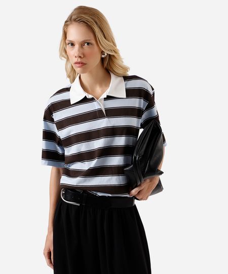 polo feminina de algodão listrada azul PP polo feminina de algodão listrada azul PP